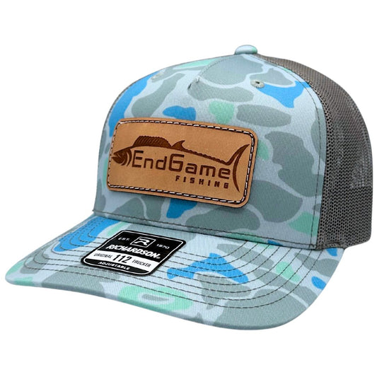 EndGame Fishing Leather Patch Hat in Saltwater Camo